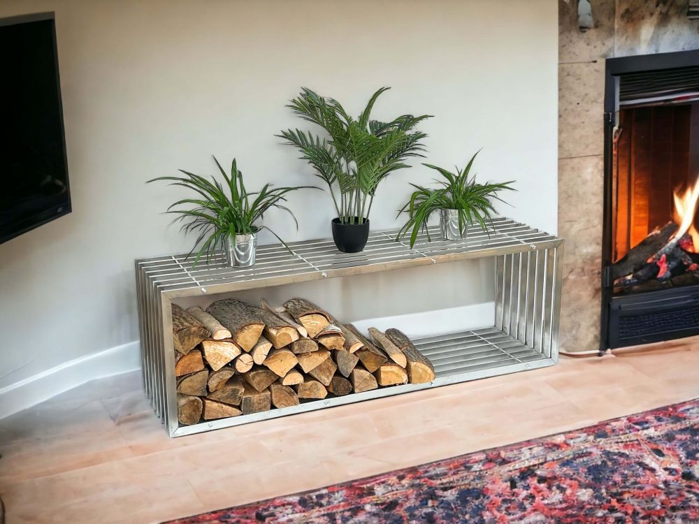 DanDiBo Kaminholzregal Innen Edelstahl Metall Kaminholzständer 96429 Brennholzregal 150 cm Holzkorb Kaminholzhalter