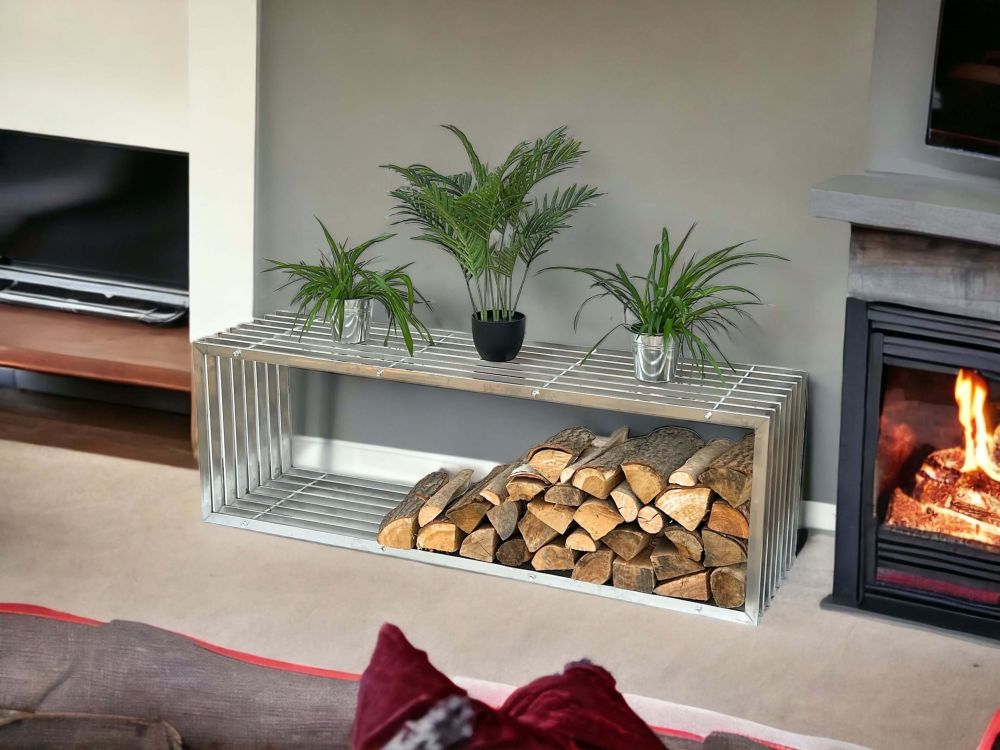 DanDiBo Kaminholzregal Innen Edelstahl Metall Kaminholzständer 96429 Brennholzregal 150 cm Holzkorb Kaminholzhalter