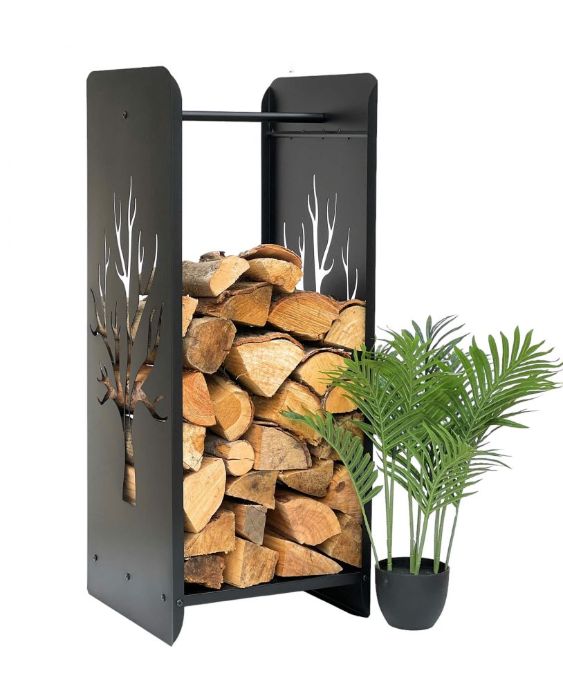 DanDiBo Kaminholzregal Innen Metall Schwarz 100 cm Kaminholzständer 96428 Brennholzregal Schmal Kaminholzhalter
