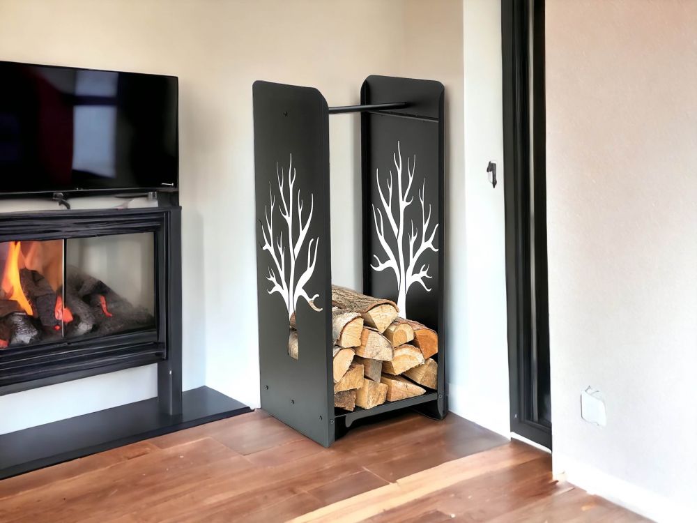 DanDiBo Kaminholzregal Innen Metall Schwarz 100 cm Kaminholzständer 96428 Brennholzregal Schmal Kaminholzhalter