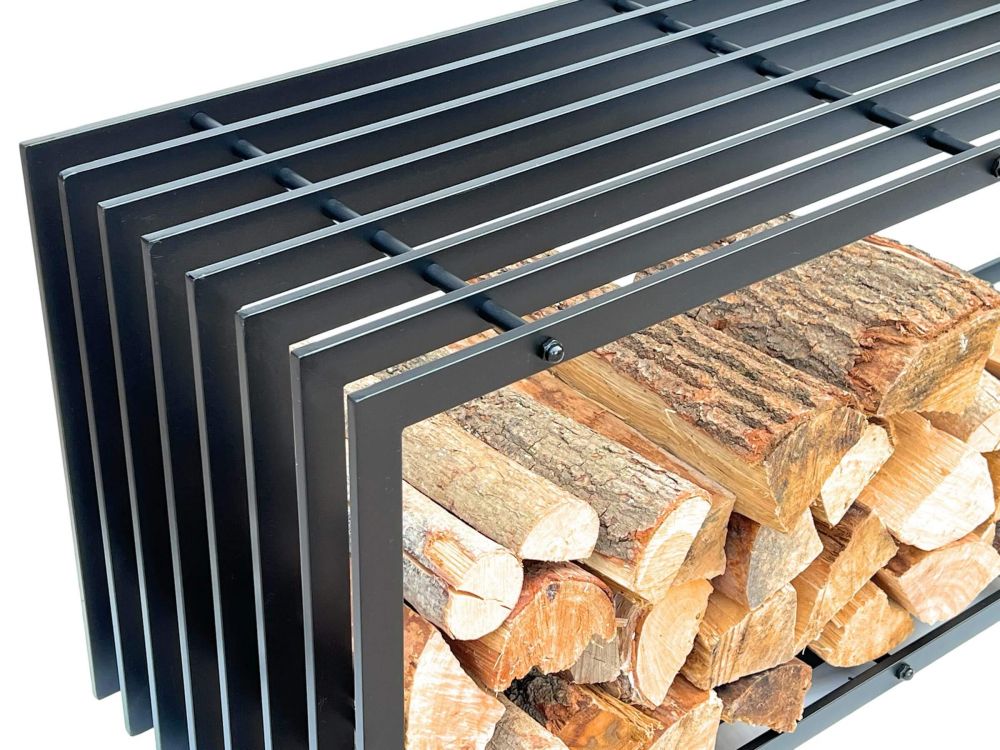 DanDiBo Kaminholzregal Innen Metall Schwarz Kaminholzständer 96430 150 cm Holzkorb Kaminholzhalter Brennholzregal