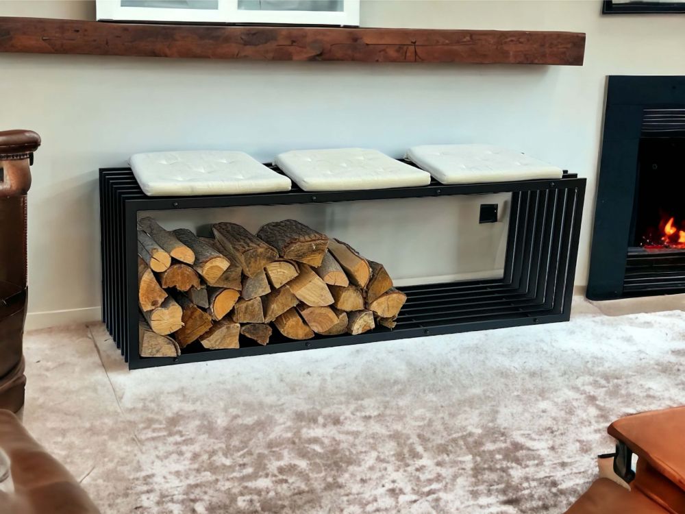 DanDiBo Kaminholzregal Innen Metall Schwarz Kaminholzständer 96430 150 cm Holzkorb Kaminholzhalter Brennholzregal