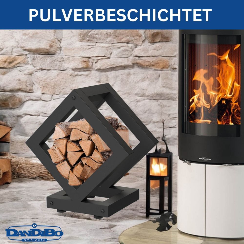 DanDiBo Kaminholzregal Innen Metall Schwarz Würfel Quadratisch 96606 Brennholzregal Holzaufbewahrung Kaminholzständer Feuerholzregal