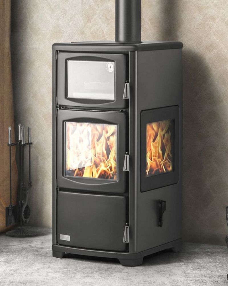 EEK A wood-burning stove with baking compartment hob panoramic fireplace three-sided glass Teba TKS 19 wood-burning stove 12 kW fireplace stove wood-burning cooker hob kitchen stove