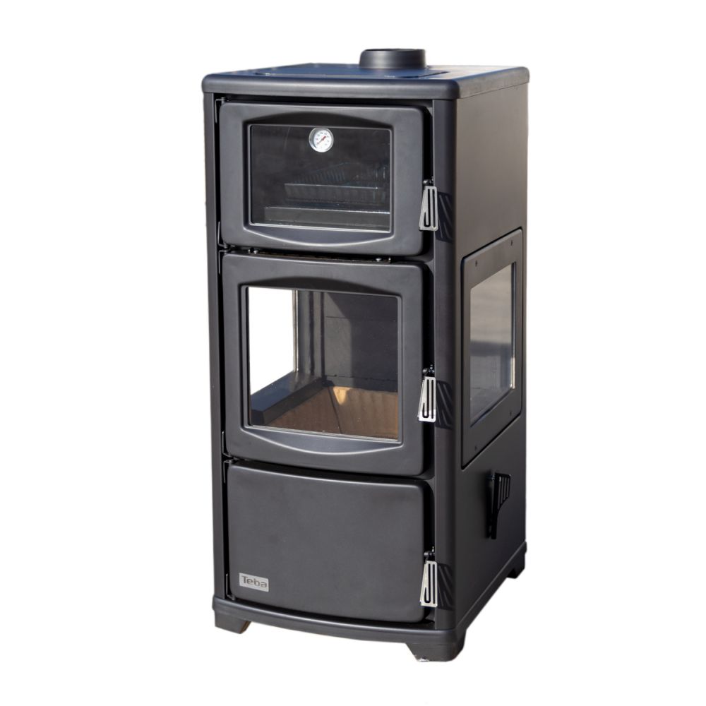 EEK A wood-burning stove with baking compartment hob panoramic fireplace three-sided glass Teba TKS 19 wood-burning stove 12 kW fireplace stove wood-burning cooker hob kitchen stove