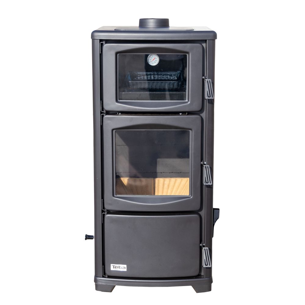 EEK A wood-burning stove with baking compartment hob panoramic fireplace three-sided glass Teba TKS 19 wood-burning stove 12 kW fireplace stove wood-burning cooker hob kitchen stove
