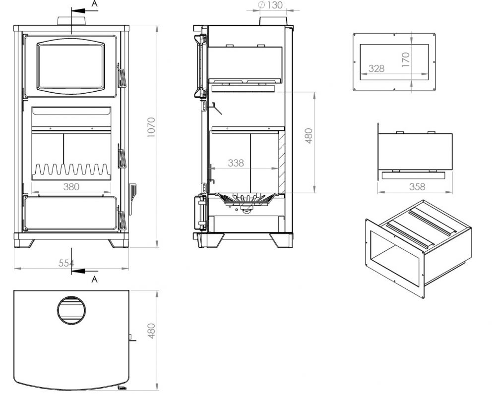 Kaminofen mit Backfach Teba TS 16 Mehrfachbelegung Holzofen 8 kW Kamin Ofen Holz Holzherd Küchenofen