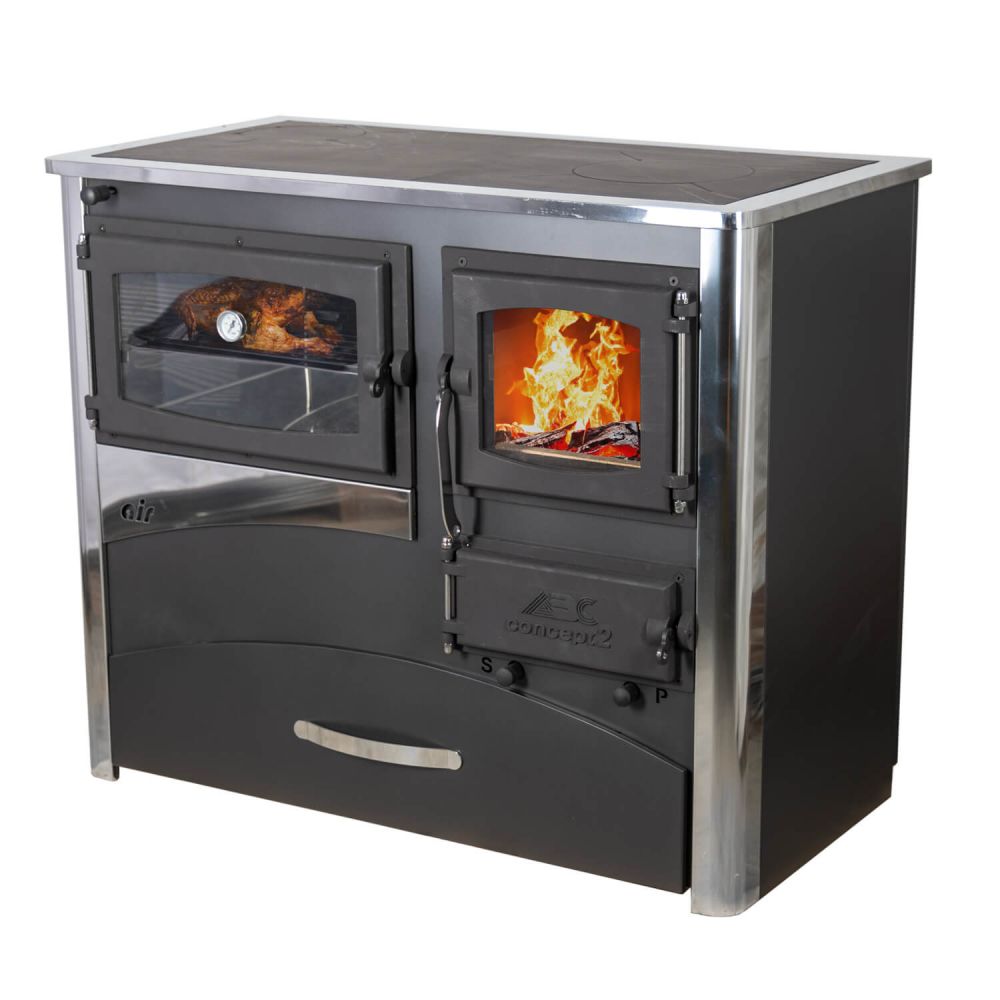 EEK A fireplace stove with baking compartment and stovetop ABC Concept 2 Air Left multi-use wood-burning stove 11.6 kW fireplace stove wood workshop stove Swedish stove cabin stove heating stove wood stove