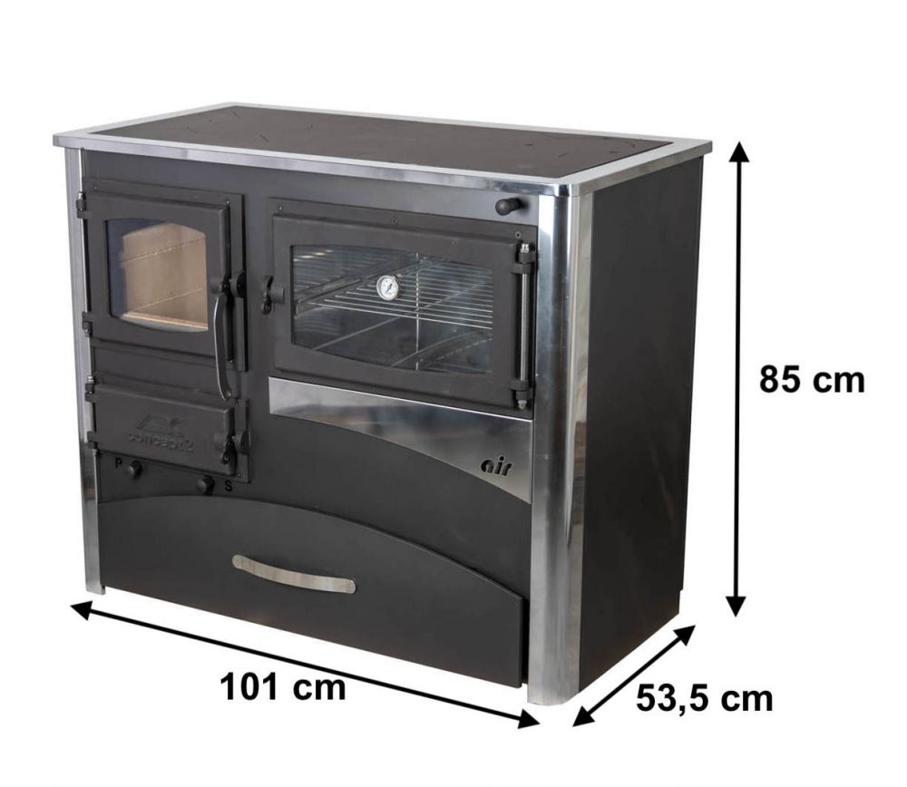 EEK A Kaminofen mit Backfach und Herdplatte ABC Concept 2 Air Rechts Mehrfachbelegung Holzofen 11,6 kW Kamin Ofen Holz Werkstattofen Schwedenofen Hüttenofen Heizofen Holzofen