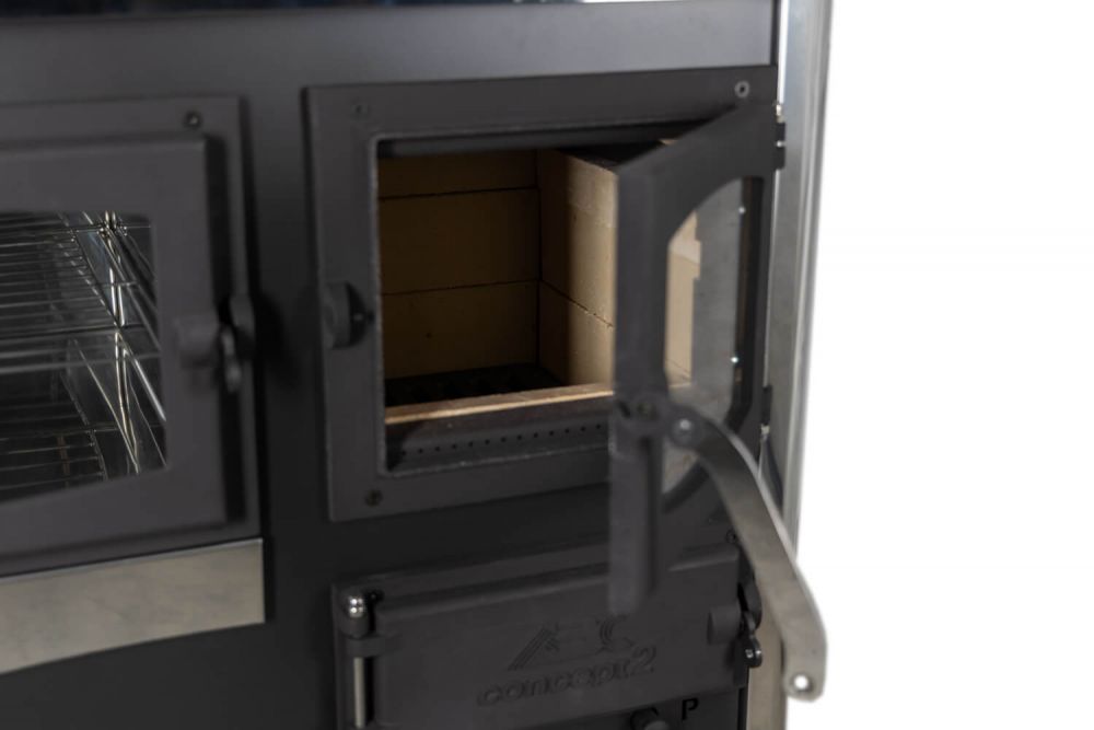 EEK A fireplace stove with baking compartment and stovetop ABC Concept 2 Air Left multi-use wood-burning stove 11.6 kW fireplace stove wood workshop stove Swedish stove cabin stove heating stove wood stove