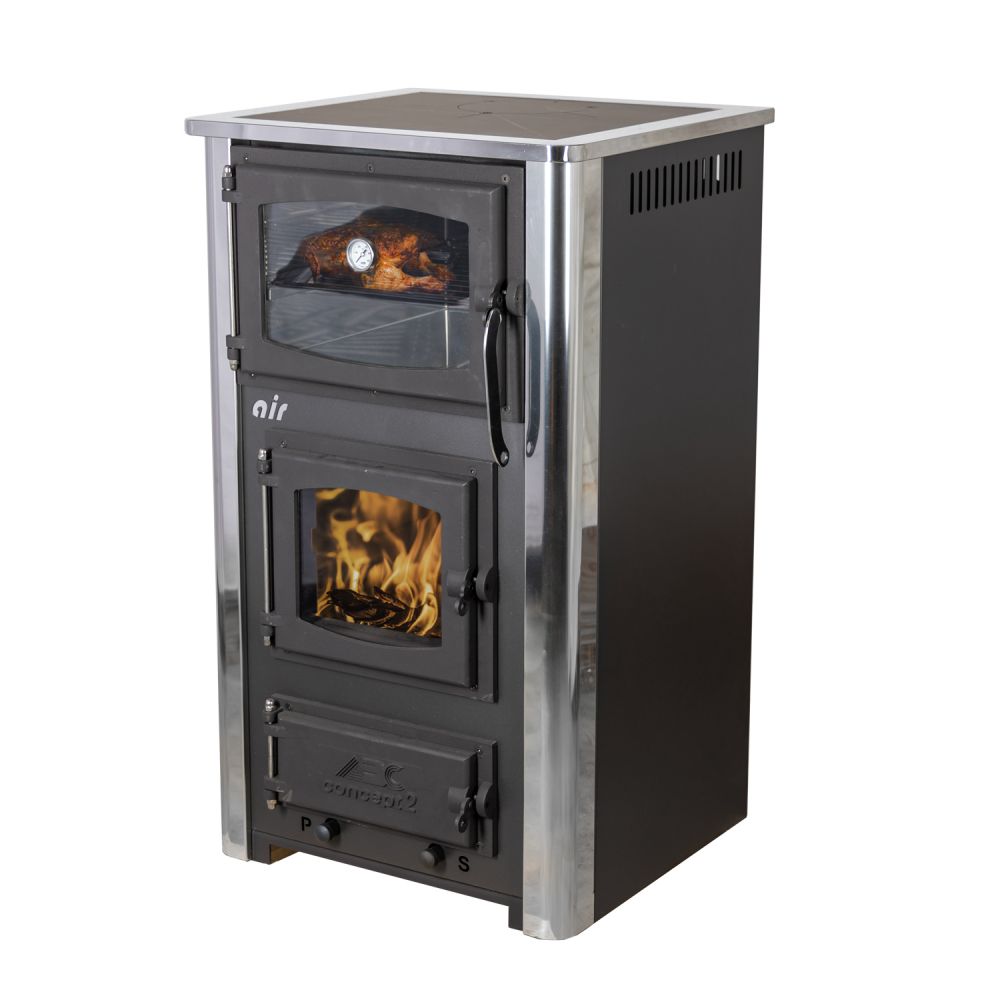 EEK A Kaminofen mit Backfach und Herdplatte ABC Concept 2 Air Mini Mehrfachbelegung Holzofen 10 kW Kamin Ofen Holz Werkstattofen Schwedenofen Hüttenofen Heizofen Holzofen