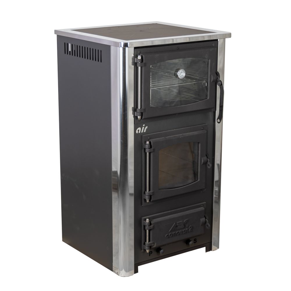 EEK A Kaminofen mit Backfach und Herdplatte ABC Concept 2 Air Mini Mehrfachbelegung Holzofen 10 kW Kamin Ofen Holz Werkstattofen Schwedenofen Hüttenofen Heizofen Holzofen