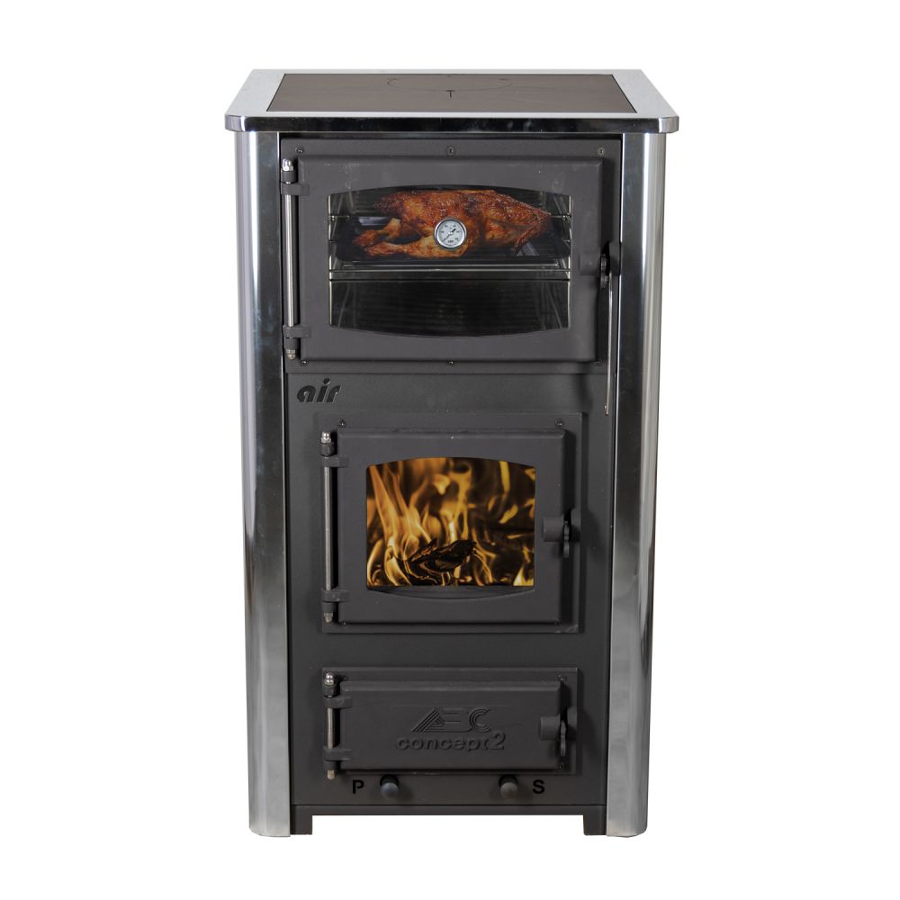 EEK A Kaminofen mit Backfach und Herdplatte ABC Concept 2 Air Mini Mehrfachbelegung Holzofen 10 kW Kamin Ofen Holz Werkstattofen Schwedenofen Hüttenofen Heizofen Holzofen