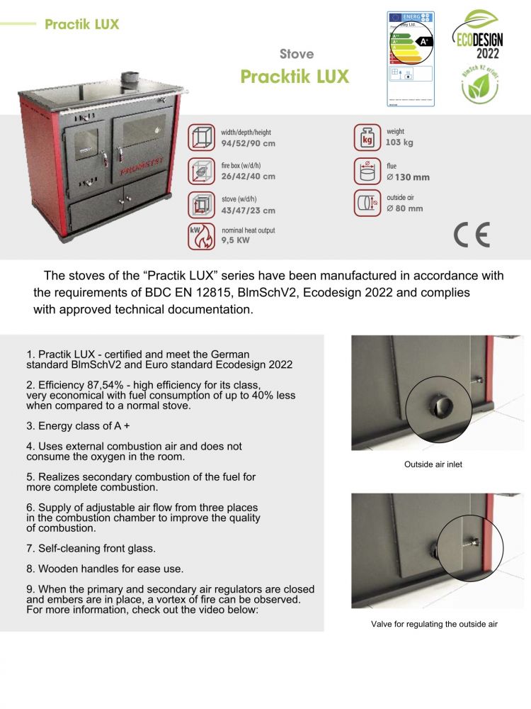EEK A+ wood-burning stove with baking compartment and hob Pracktik Lux red wood-burning stove 9.5 kW wood-burning stove wood-burning fireplace wood-burning stove wood-burning stove wood-burning stove