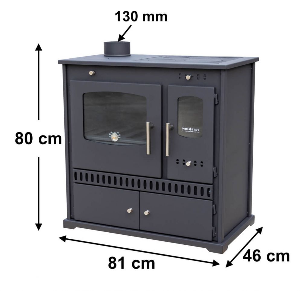 Kaminofen mit Backfach und Herdplatte Perfect Eco Schwarz Links Holzofen 7 kW Kamin Ofen Holz Werkstattofen Hüttenofen Heizofen Gartenofen