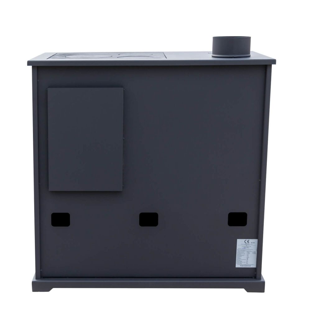 Kaminofen mit Backfach und Herdplatte Perfect Eco Schwarz Links Holzofen 7 kW Kamin Ofen Holz Werkstattofen Hüttenofen Heizofen Gartenofen