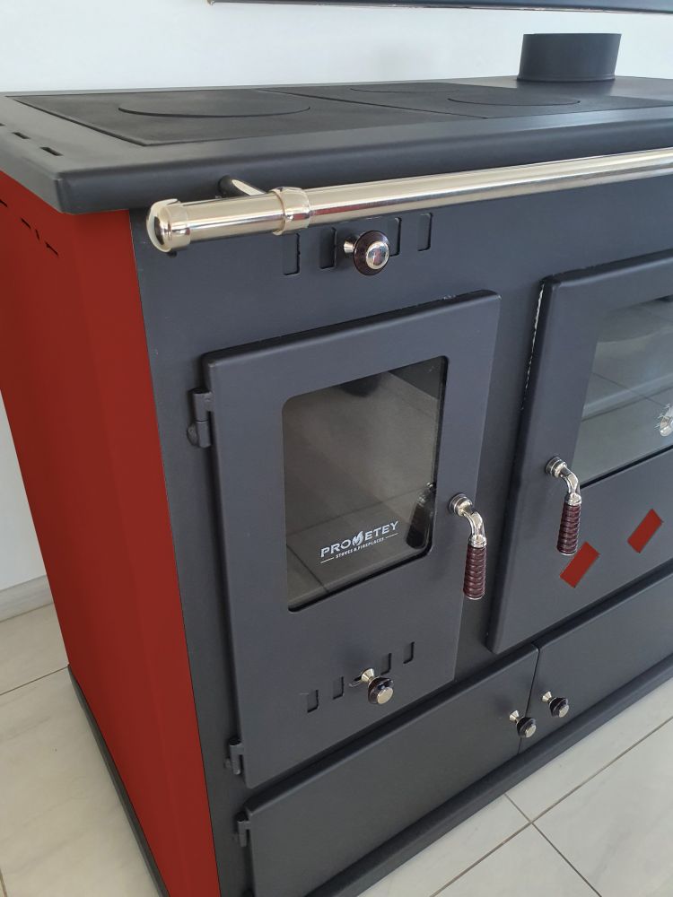 EEK A+ wood-burning stove with baking compartment and hob Pracktik Lux red wood-burning stove 9.5 kW wood-burning stove wood-burning fireplace wood-burning stove wood-burning stove wood-burning stove