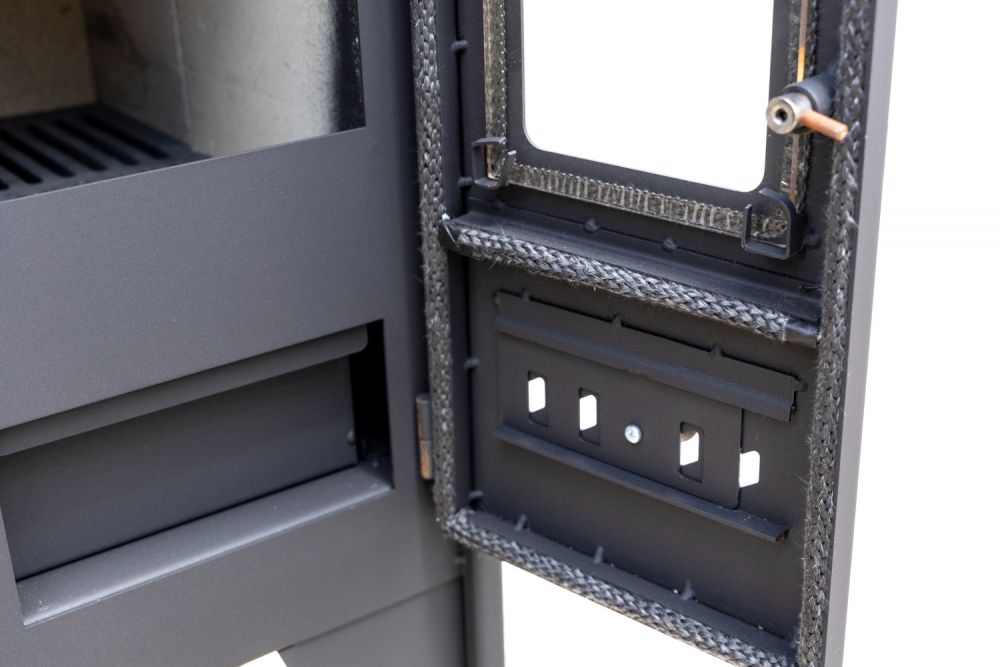 Kaminofen mit Backfach und Herdplatte Retro Eco Schwarz Links Holzofen 7 kW Kamin Ofen Holz Werkstattofen Hüttenofen Heizofen Gartenofen