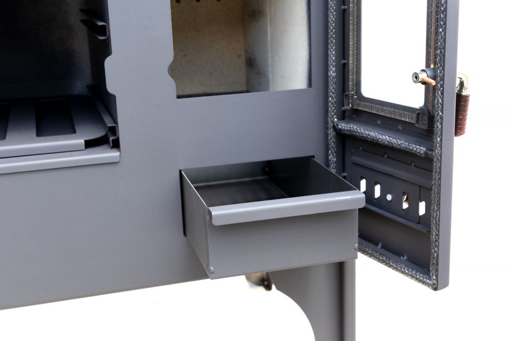 Kaminofen mit Backfach und Herdplatte Retro Eco Schwarz Links Holzofen 7 kW Kamin Ofen Holz Werkstattofen Hüttenofen Heizofen Gartenofen