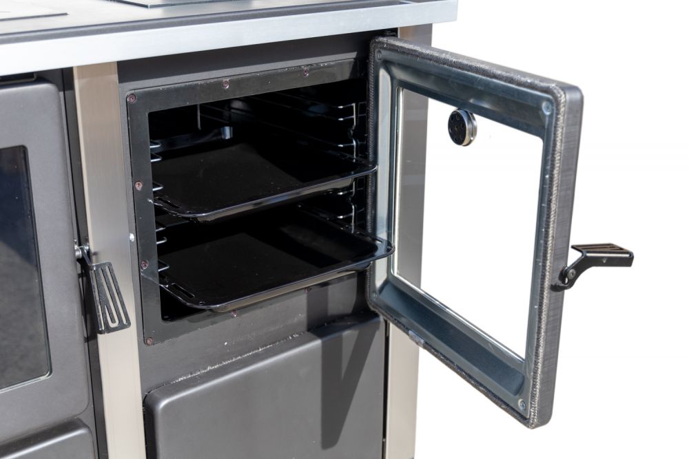 Kaminofen mit Backfach und Herdplatte Teba TKS 18 Rechts Mehrfachbelegung Holzofen 10 kW Kamin Ofen Holz Holzherd Küchenhexe Kochplatte Küchenofen