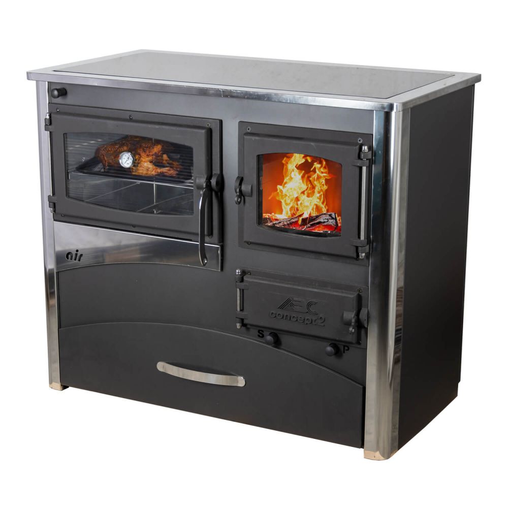 EEK A Kaminofen mit Backfach und Herdplatte mit Glaskeramik ABC Concept 2 Air Links Mehrfachbelegung Holzofen 11,6 kW Kamin Ofen Holz Werkstattofen Schwedenofen Hüttenofen Heizofen Holzofen