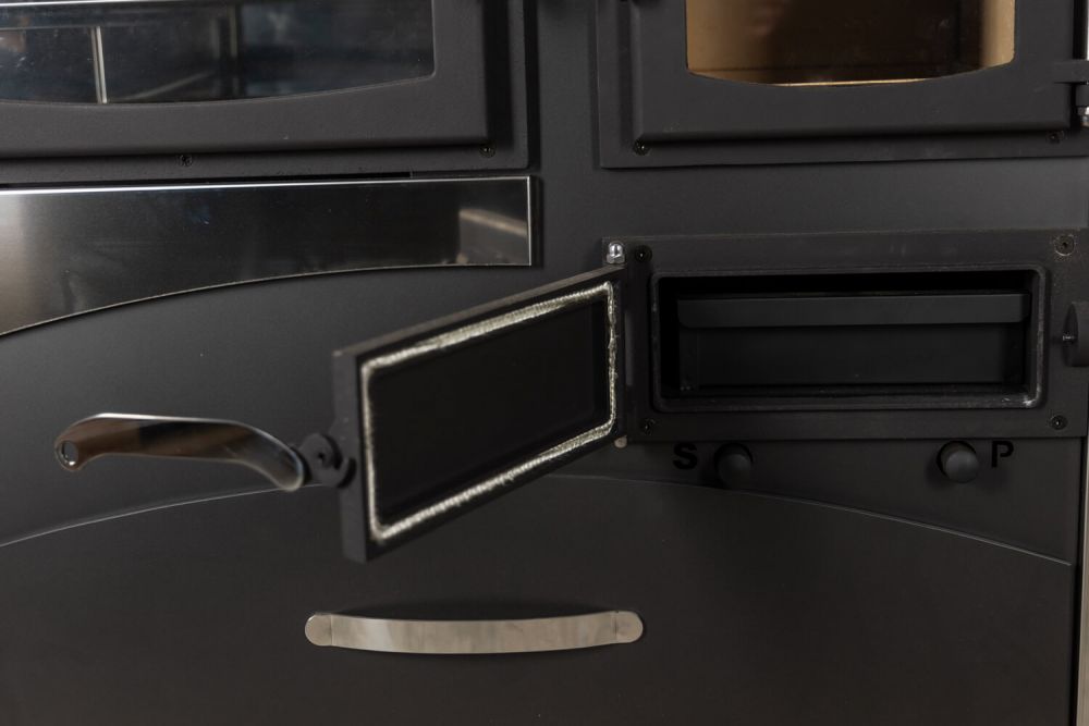 EEK A Kaminofen mit Backfach und Herdplatte mit Glaskeramik ABC Concept 2 Air Links Mehrfachbelegung Holzofen 11,6 kW Kamin Ofen Holz Werkstattofen Schwedenofen Hüttenofen Heizofen Holzofen