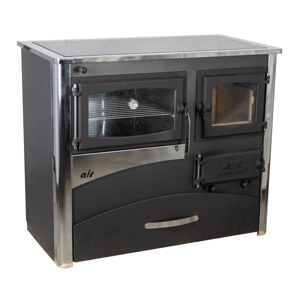 EEK A Kaminofen mit Backfach und Herdplatte mit Glaskeramik ABC Concept 2 Air Links Mehrfachbelegung Holzofen 11,6 kW Kamin Ofen Holz Werkstattofen Schwedenofen Hüttenofen Heizofen Holzofen