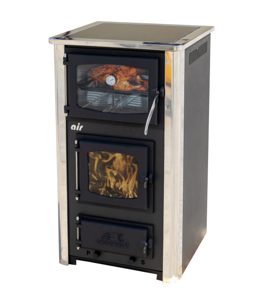 EEK A Kaminofen mit Backfach und Herdplatte mit Glaskeramik ABC Concept 2 Air Mini Mehrfachbelegung Holzofen 10 kW Kamin Ofen Holz Werkstattofen Schwedenofen Hüttenofen Heizofen Holzofen