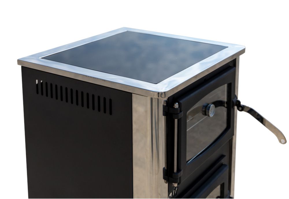 EEK A Kaminofen mit Backfach und Herdplatte mit Glaskeramik ABC Concept 2 Air Mini Mehrfachbelegung Holzofen 10 kW Kamin Ofen Holz Werkstattofen Schwedenofen Hüttenofen Heizofen Holzofen