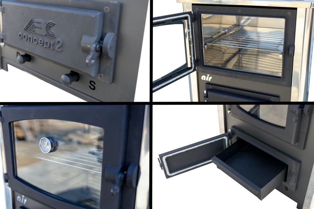 EEK A Kaminofen mit Backfach und Herdplatte mit Glaskeramik ABC Concept 2 Air Mini Mehrfachbelegung Holzofen 10 kW Kamin Ofen Holz Werkstattofen Schwedenofen Hüttenofen Heizofen Holzofen