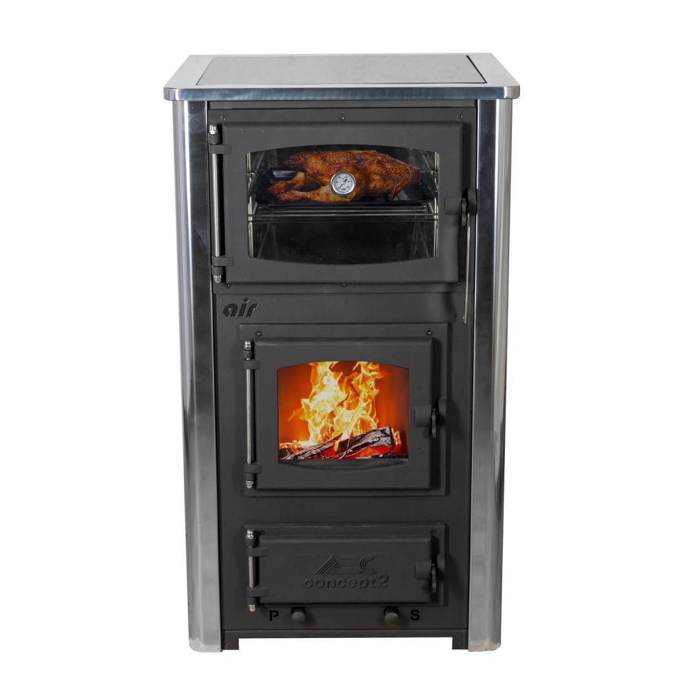 EEK A Kaminofen mit Backfach und Herdplatte mit Glaskeramik ABC Concept 2 Air Mini Mehrfachbelegung Holzofen 10 kW Kamin Ofen Holz Werkstattofen Schwedenofen Hüttenofen Heizofen Holzofen