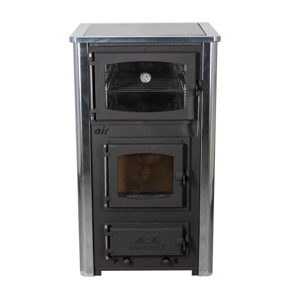 EEK A Kaminofen mit Backfach und Herdplatte mit Glaskeramik ABC Concept 2 Air Mini Mehrfachbelegung Holzofen 10 kW Kamin Ofen Holz Werkstattofen Schwedenofen Hüttenofen Heizofen Holzofen