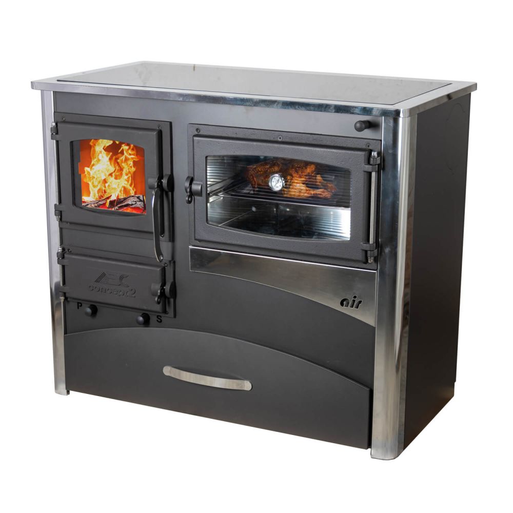 EEK A Kaminofen mit Backfach und Herdplatte mit Glaskeramik ABC Concept 2 Air Rechts Mehrfachbelegung Holzofen 11,6 kW Kamin Ofen Holz Werkstattofen Schwedenofen Hüttenofen Heizofen Holzofen