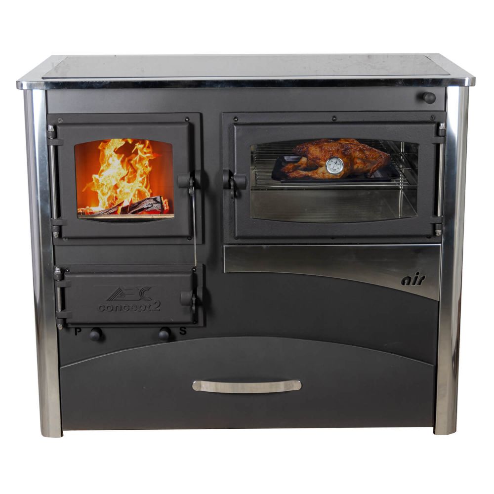 EEK A Kaminofen mit Backfach und Herdplatte mit Glaskeramik ABC Concept 2 Air Rechts Mehrfachbelegung Holzofen 11,6 kW Kamin Ofen Holz Werkstattofen Schwedenofen Hüttenofen Heizofen Holzofen