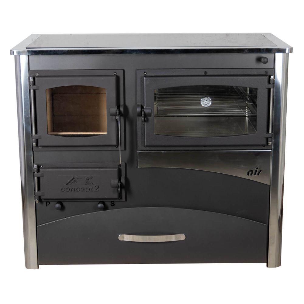 EEK A Kaminofen mit Backfach und Herdplatte mit Glaskeramik ABC Concept 2 Air Rechts Mehrfachbelegung Holzofen 11,6 kW Kamin Ofen Holz Werkstattofen Schwedenofen Hüttenofen Heizofen Holzofen