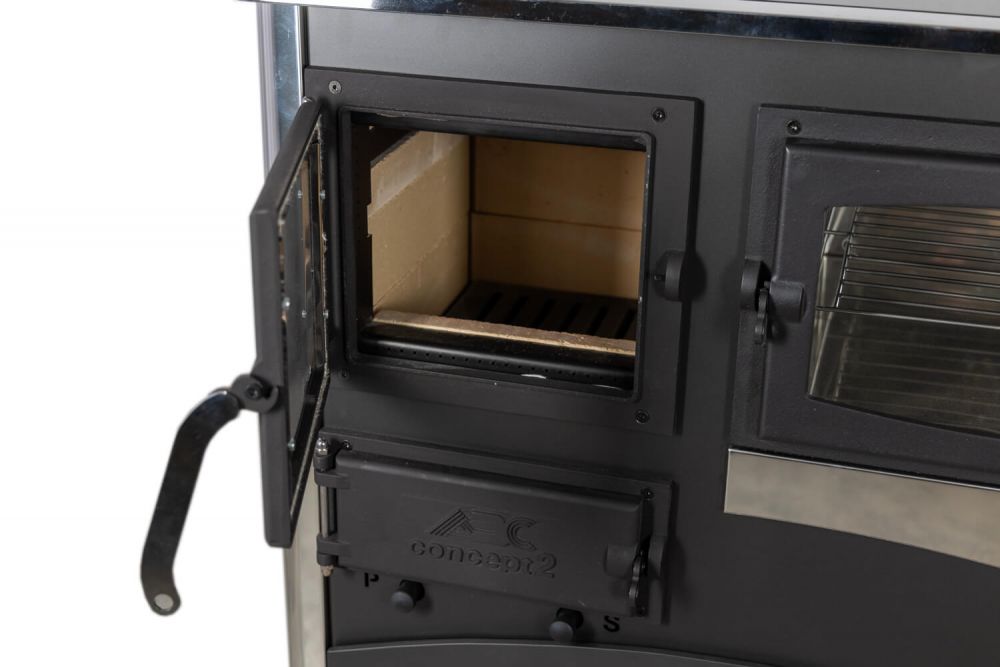 EEK A Kaminofen mit Backfach und Herdplatte mit Glaskeramik ABC Concept 2 Air Rechts Mehrfachbelegung Holzofen 11,6 kW Kamin Ofen Holz Werkstattofen Schwedenofen Hüttenofen Heizofen Holzofen