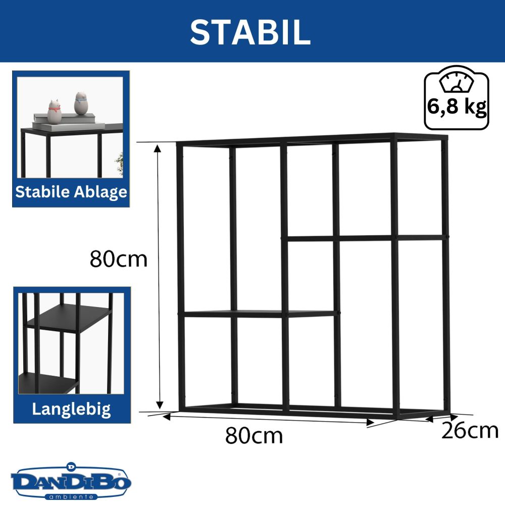 DanDiBo Console Table Narrow Metal Modern 80x80x26 cm Sideboard End Table 96634 Storage Table Hallway Table Sofa Table
