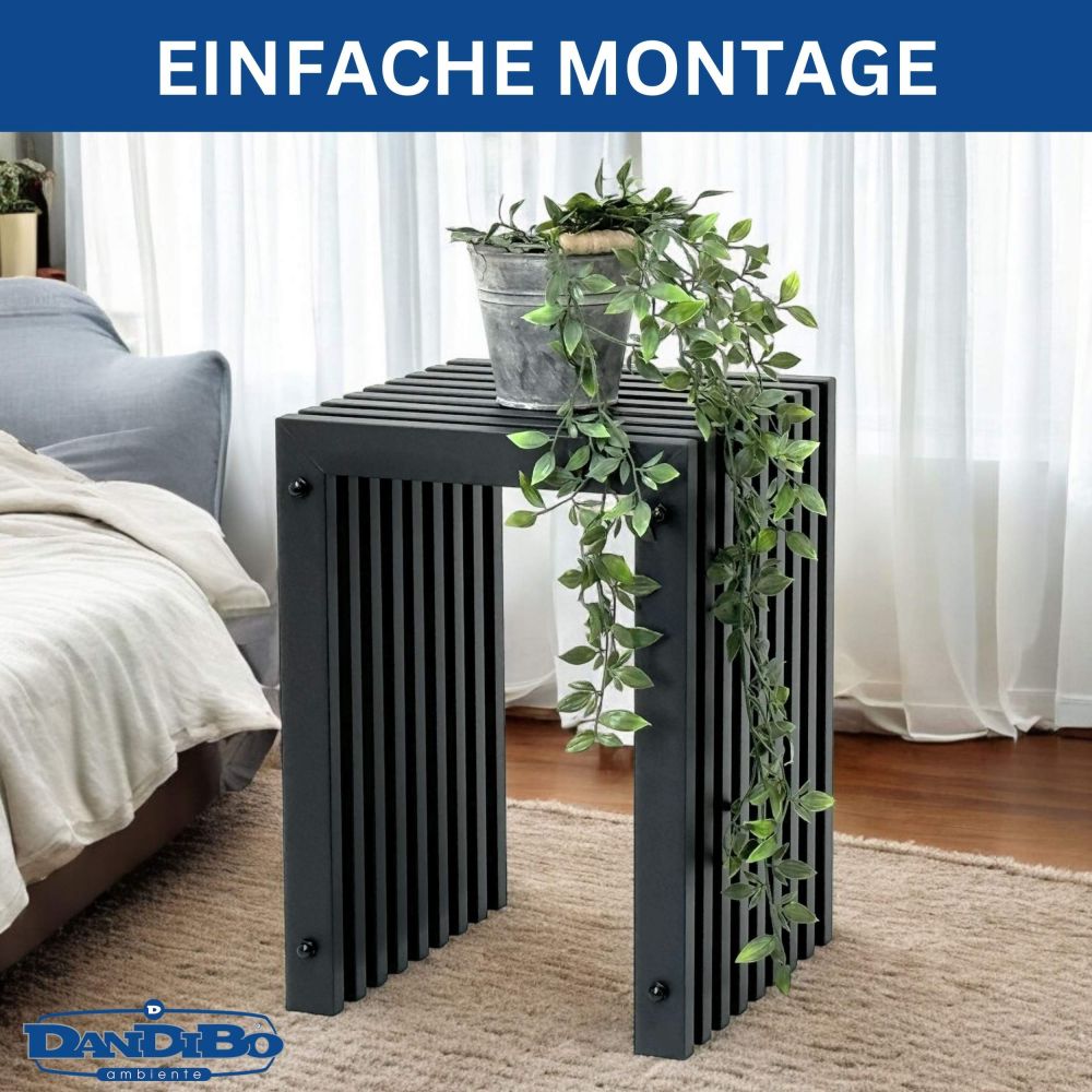DanDiBo Lamellenhocker Hocker Metall Schwarz Eckig BASE Massiv 45 cm Modern Beistelltisch Lamellen