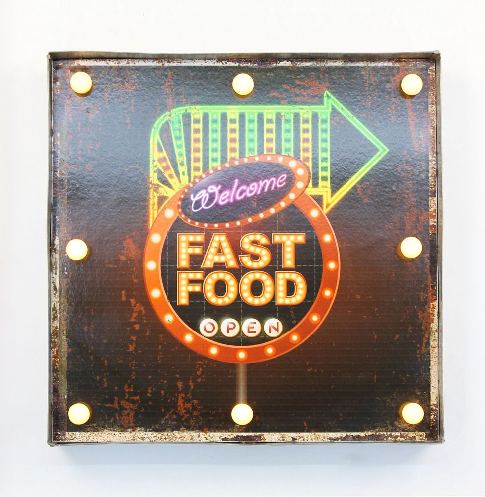 Leuchtschild 237681 FAST FOOD Wandschild LED Schild aus Metall 40 cm Display