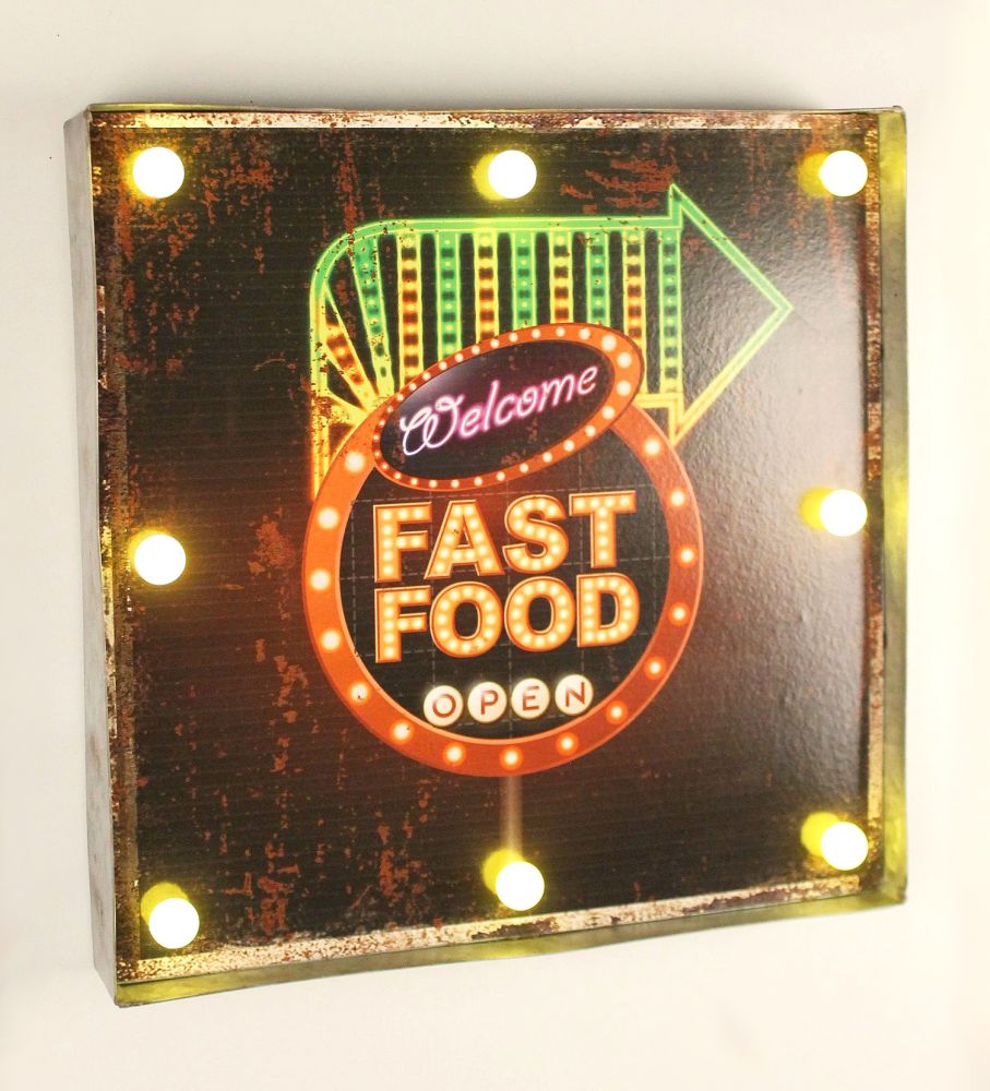 Leuchtschild 237681 FAST FOOD Wandschild LED Schild aus Metall 40 cm Display