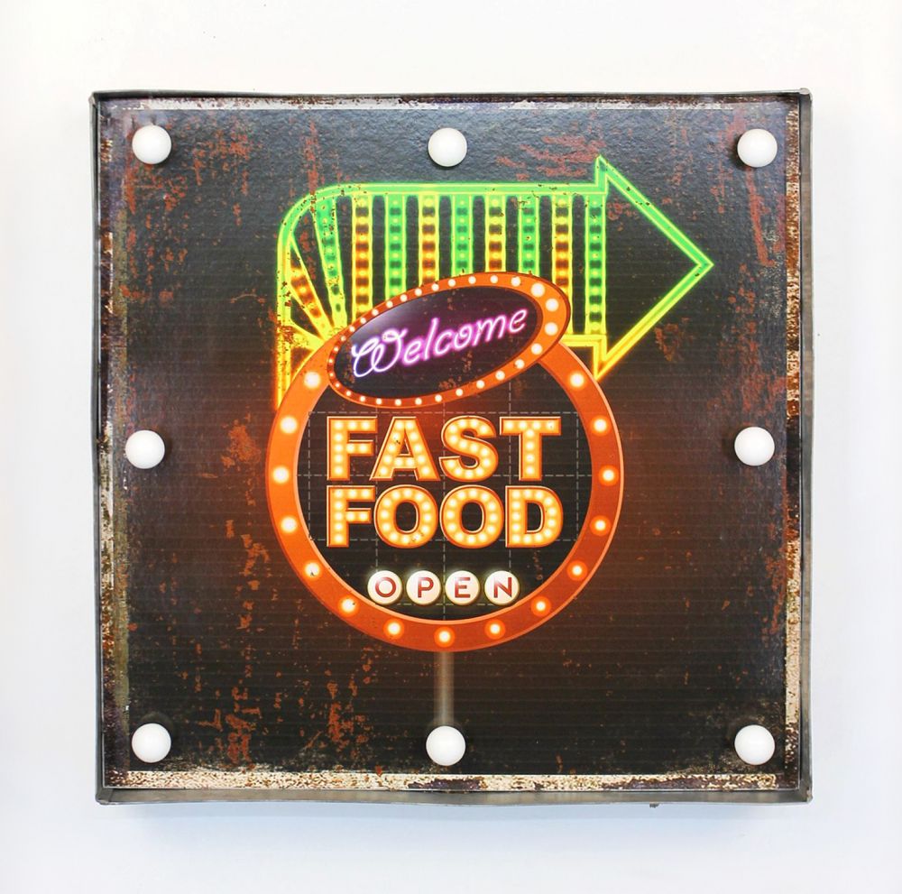 Leuchtschild 237681 FAST FOOD Wandschild LED Schild aus Metall 40 cm Display