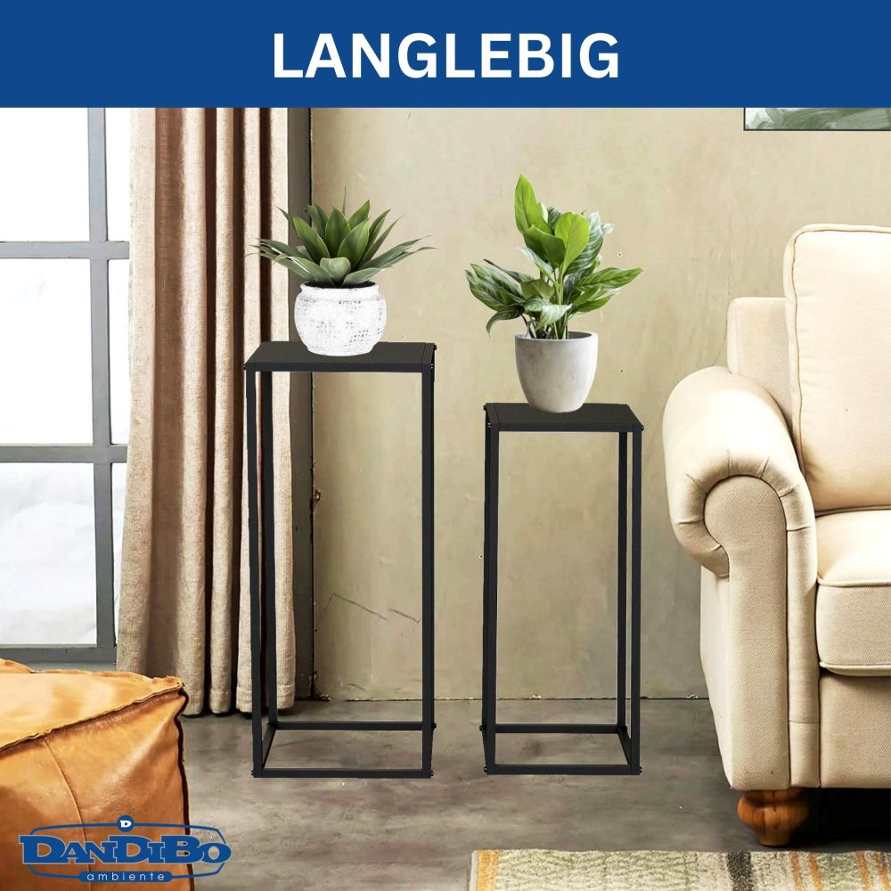 DanDiBo Pflanzenständer Metall Schwarz Eckig 2er Set 96574 Beistelltisch Blumenhocker Blumenständer Blumensäule Design Modern Pflanzenhocker
