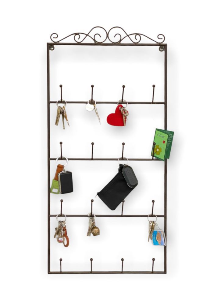 DanDiBo key holder wall metal hook rack with 16 hooks Brown 75 cm 562399 Key rack Key rack Wall organiser