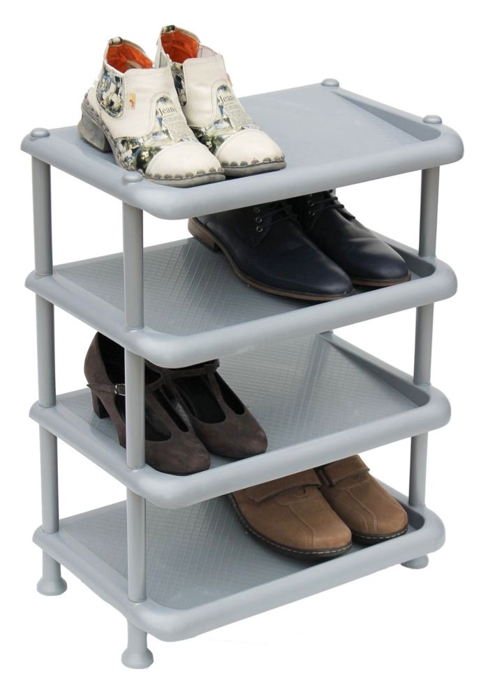 DanDiBo shoe rack plastic 93873 Stackable shoe rack Open shoe rack with 4 levels Grey shoe cabinet