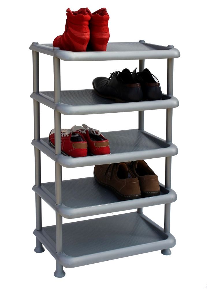 DanDiBo Schuhregal Kunststoff 93901 Stapelbar Schuhablage Offen Schuhständer mit 5 Ebenen Grau Schuhschrank