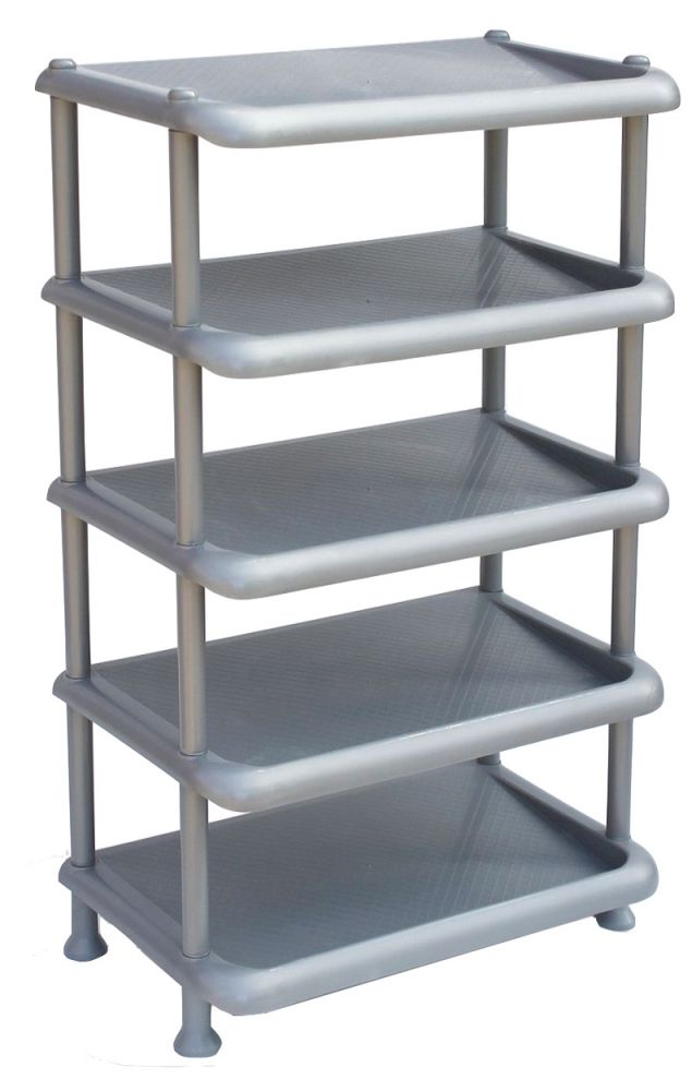 DanDiBo Schuhregal Kunststoff 93901 Stapelbar Schuhablage Offen Schuhständer mit 5 Ebenen Grau Schuhschrank