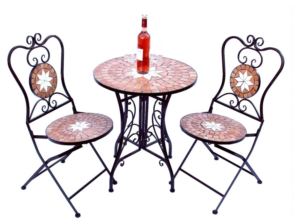 Sitzgruppe Merano 12001-2 Gartentisch + 2 Stk. Gartenstuhl aus Metall Mosaik Tisch + 2x Stuhl