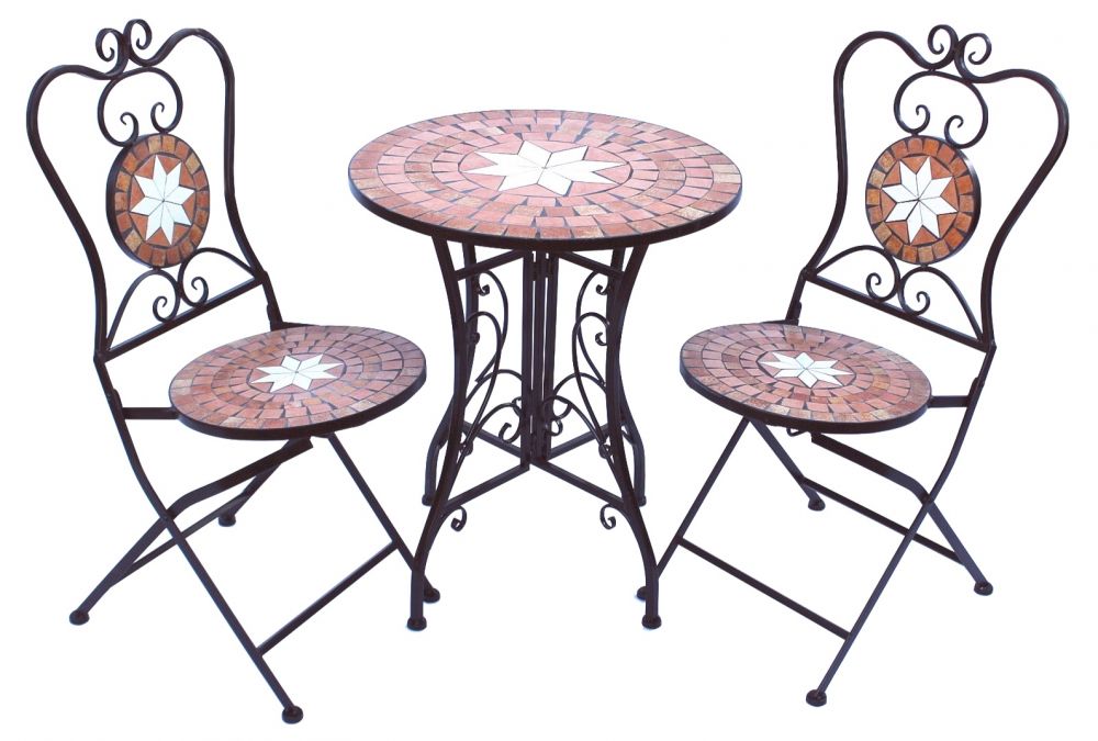 Sitzgruppe Merano 12001-2 Gartentisch + 2 Stk. Gartenstuhl aus Metall Mosaik Tisch + 2x Stuhl