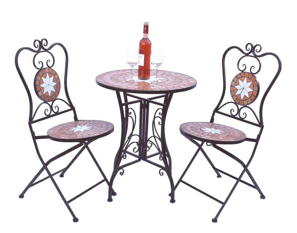 Sitzgruppe Merano 12001-2 Gartentisch + 2 Stk. Gartenstuhl aus Metall Mosaik Tisch + 2x Stuhl