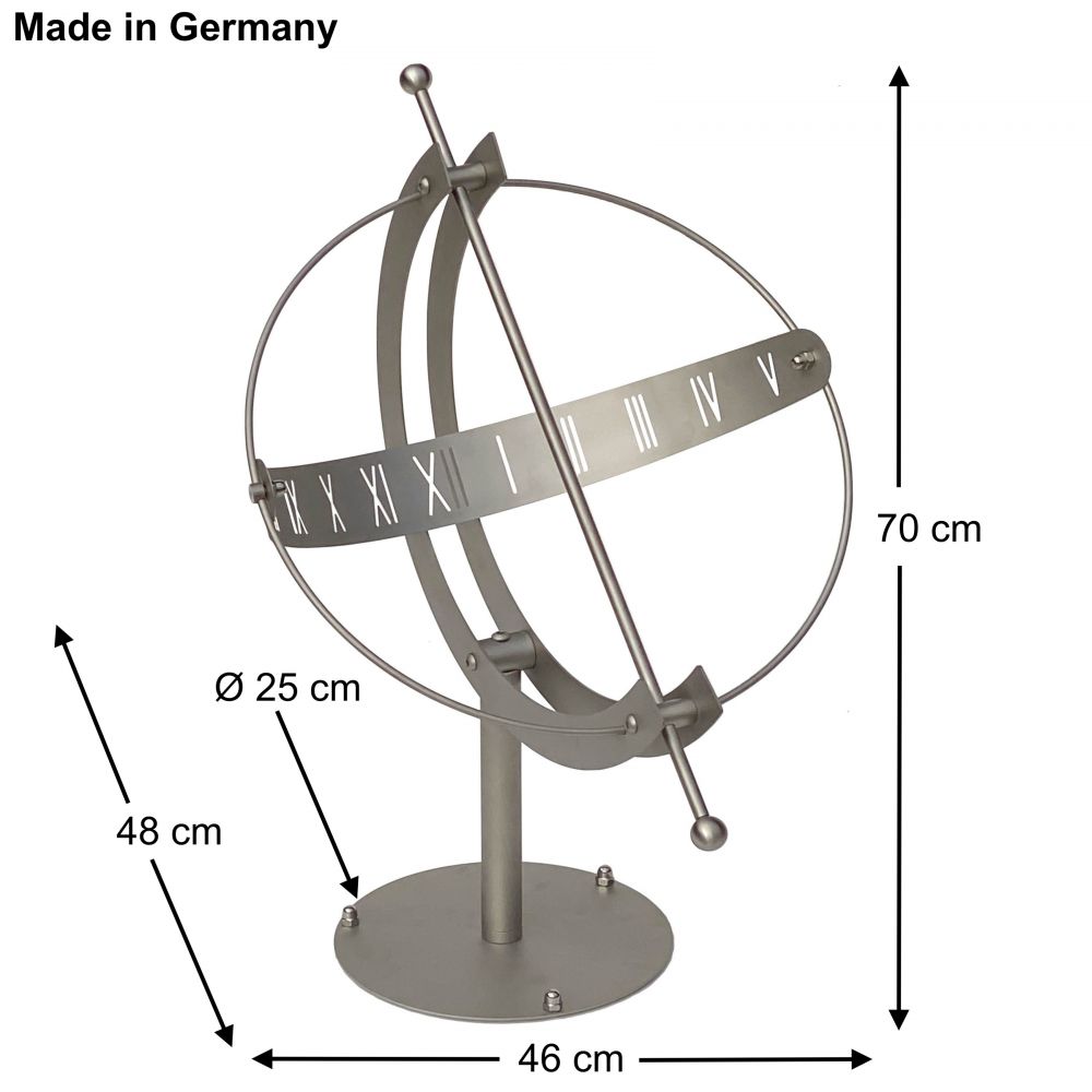 DanDiBo Sundial Stainless steel for the garden 70 cm Stainless steel 96207 with column Adjustable Weatherproof Garden clock Modern metal